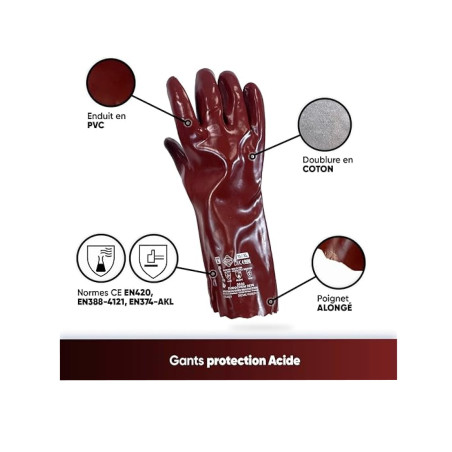 GANTS ENDUITS PROTECTION CHIMIQUE XL(10) 1 PAIRE CE EN374 -EN388