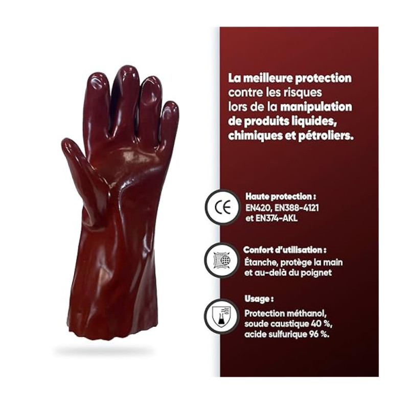 GANTS ENDUITS PROTECTION CHIMIQUE XL(10) 1 PAIRE CE EN374 -EN388