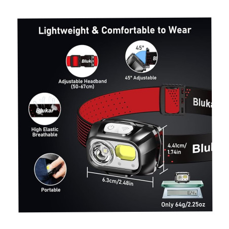 LAMPE FRONTALE IPX5 - 2000LM IPX5 - 1200mAh